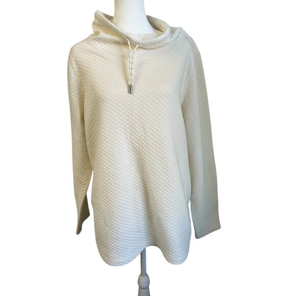 LL Bean Soft Cozy Pull Over Cowl Neck Sweatshirt Quilted Design Cream  size XL - Picture 2 of 9